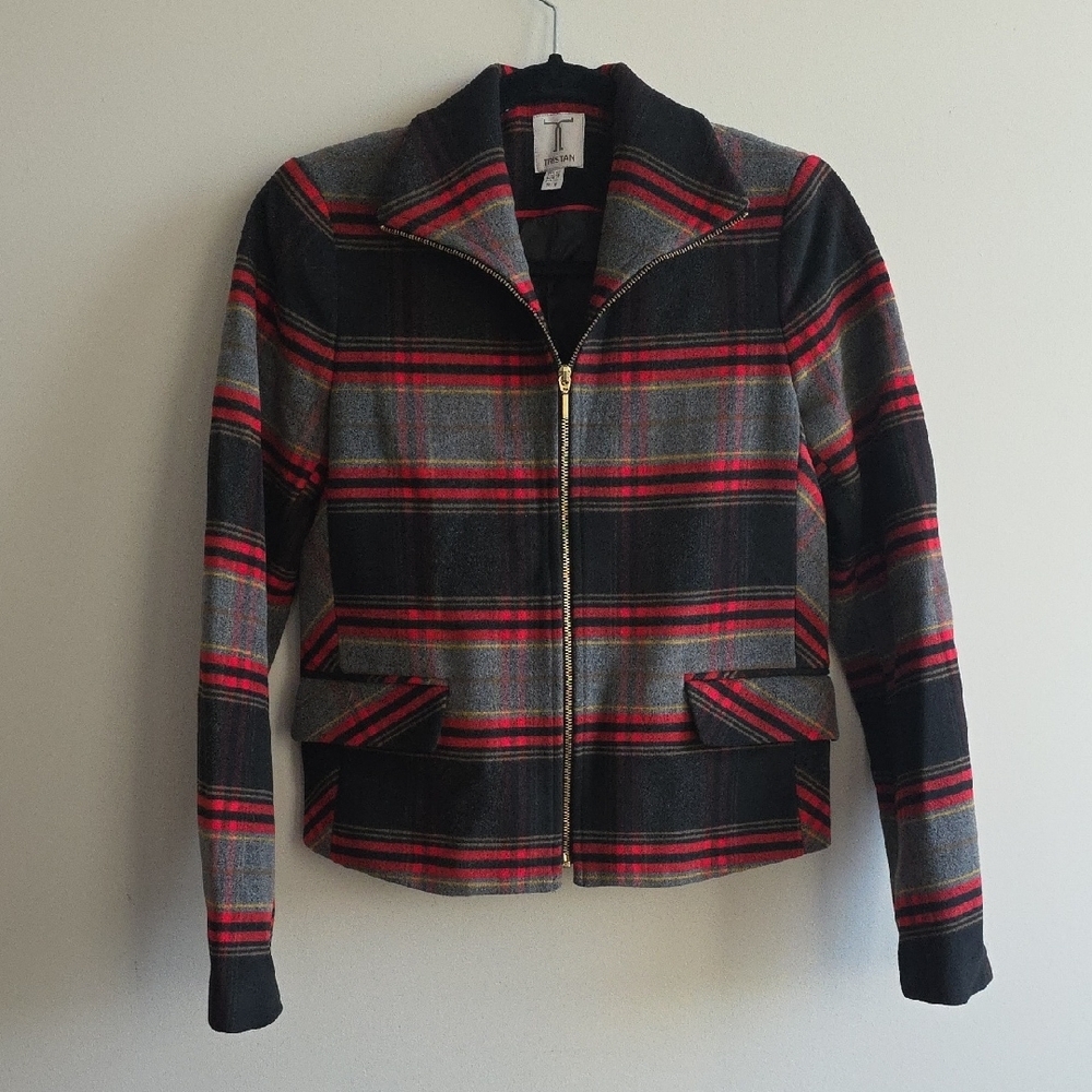 Tristan - Vintage Red and Black Plaid Bomber Jacket - Size XSmall
